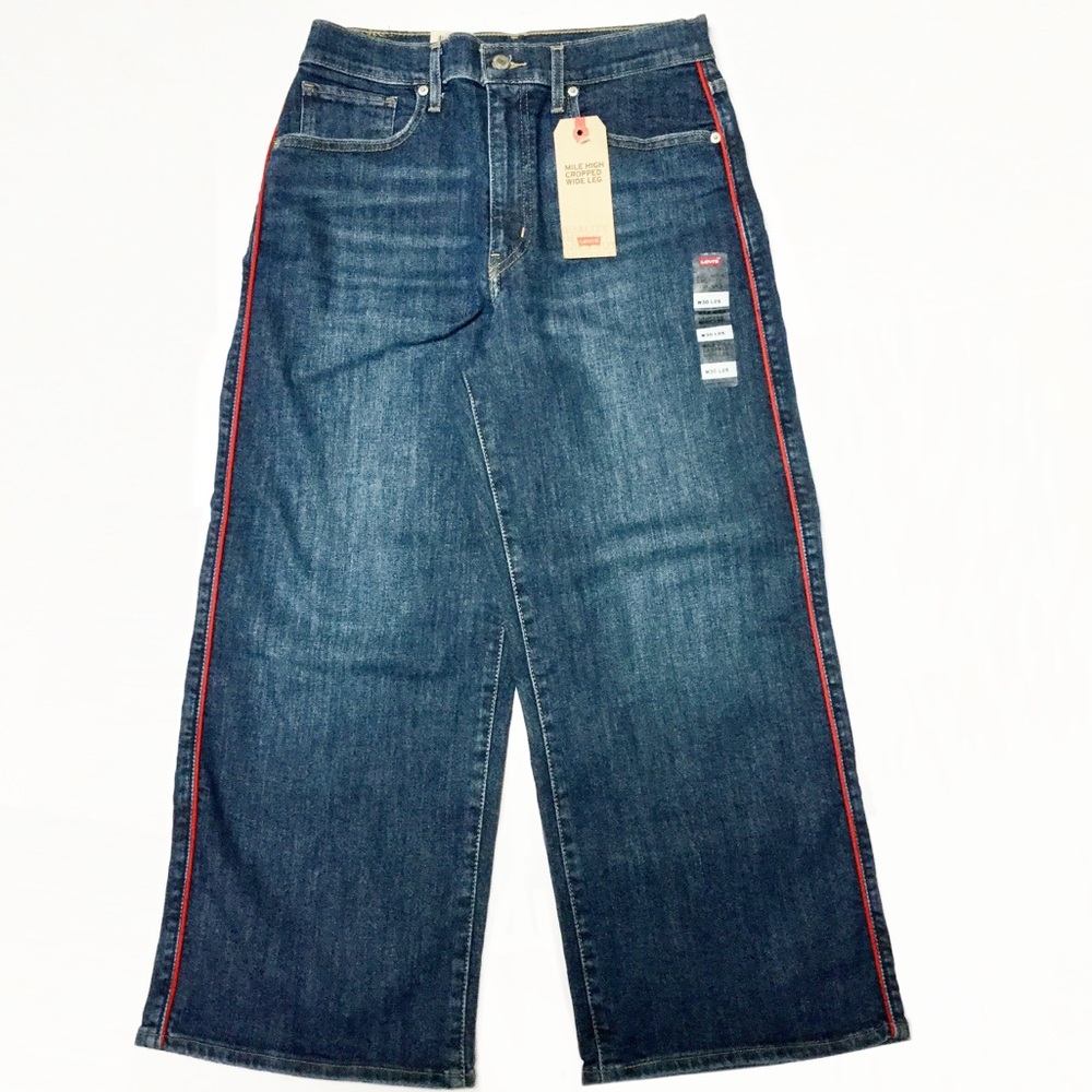 LEVI’S Mile High Wide Leg Crop Red Pipe Down Jeans, Dark Wash Sz 10 W30 L25 NWT - Picture 8 of 16